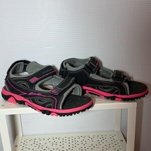Eddie Bauer Sandals Outdoor Style Molly Girls Sz 4 Black Pink Hiking Water Shoes